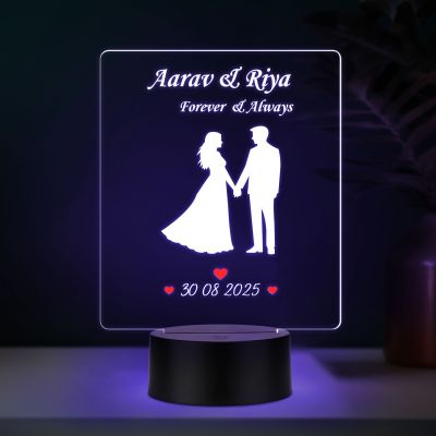 Personalized Couple Night Lamp Custom with Name & Date Bedside Table Lamp Couple Gift Anniversary, Wedding, Marriage, Valentine Day Multicolored Light (Forever & Always)